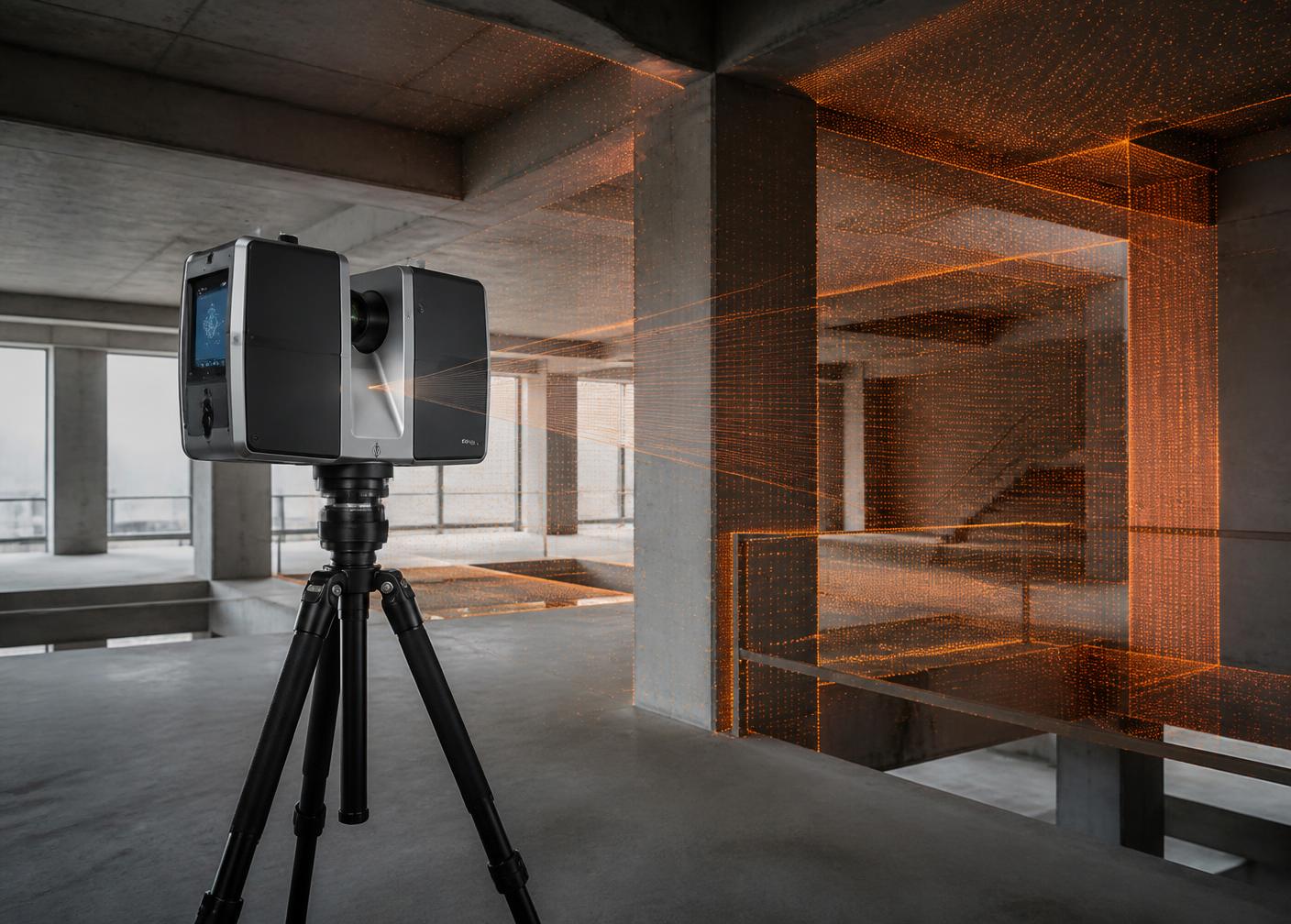 Scanner 3D a laser levantando um edifício em concreto